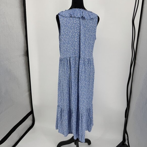 Old Navy Blue Floral Tiered Sleeveless Maxi Dress Womens Size L Cottagecore Flow - Picture 5 of 6